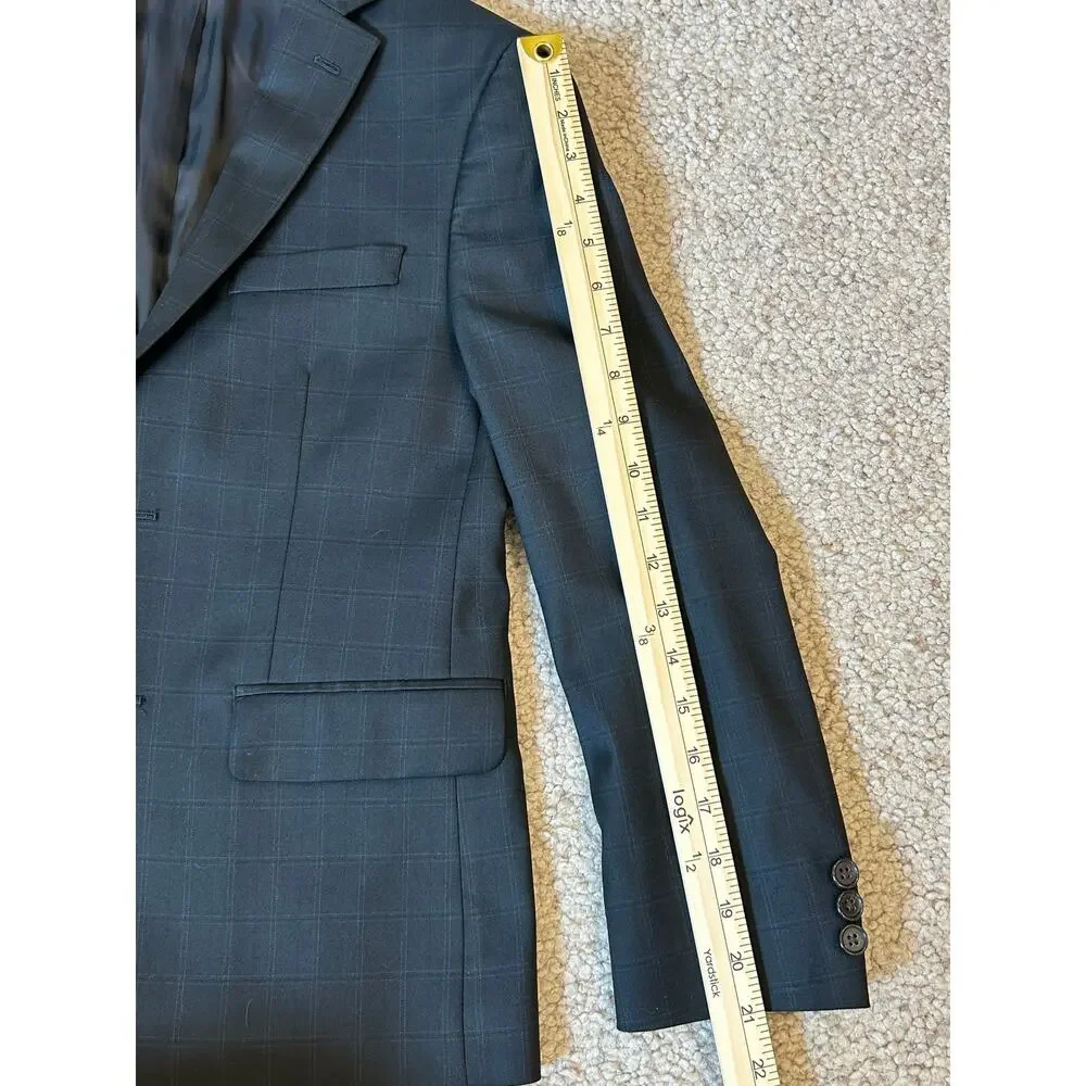 Lauren Ralph Lauren Boys 14R Windowpane Plaid Blazer Sport Coat Dark Gray